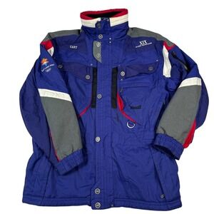 Salt Lake 2002 Olympic Winter Games Marker Ski Jacket Men L Hood Blue Snowboard